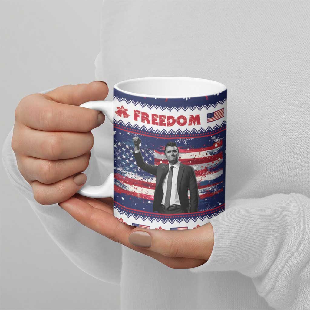 Freedom Charlie Kirk Tribute Christmas Ceramic Mug American Flag - Wonder Print Shop