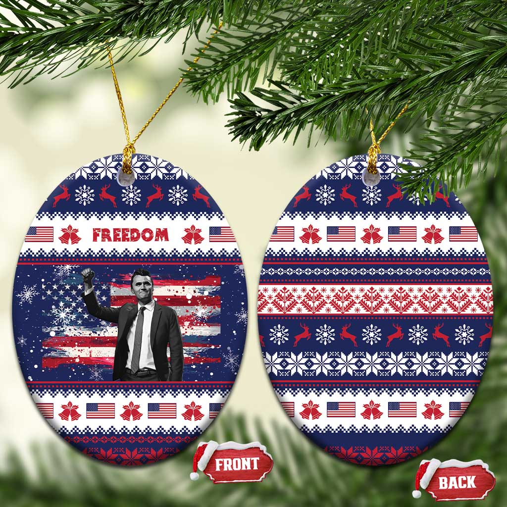 Freedom Charlie Kirk Tribute Christmas Ceramic Ornament American Flag - Wonder Print Shop