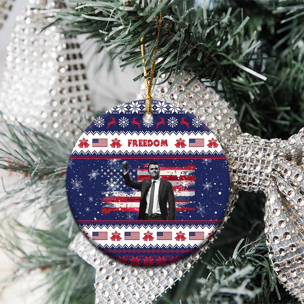 Freedom Charlie Kirk Tribute Christmas Ceramic Ornament American Flag - Wonder Print Shop