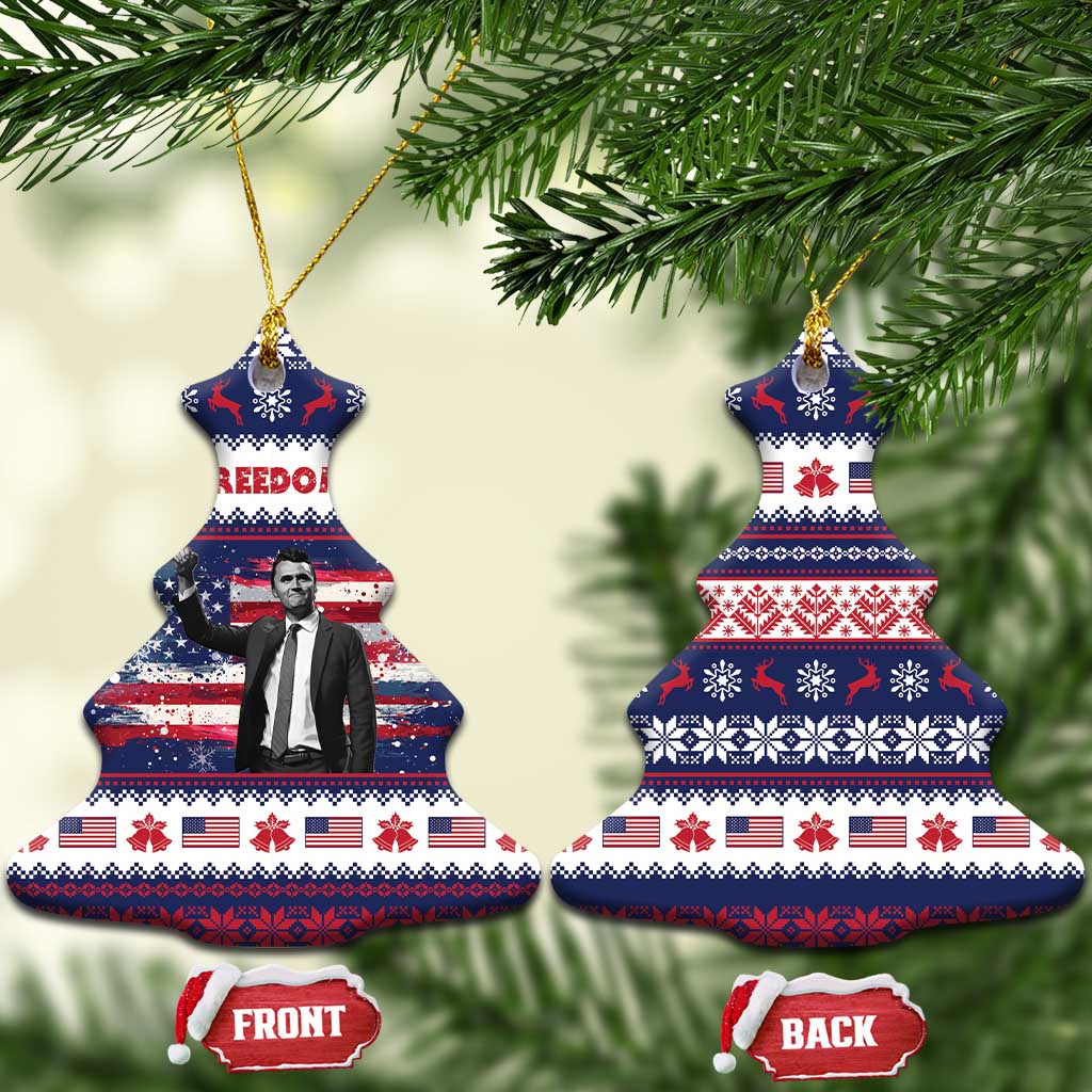 Freedom Charlie Kirk Tribute Christmas Ceramic Ornament American Flag - Wonder Print Shop