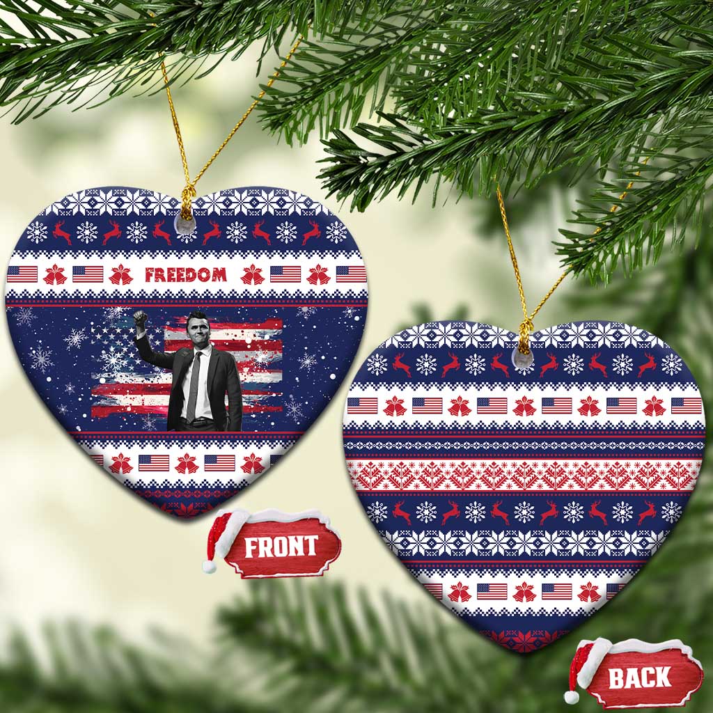 Freedom Charlie Kirk Tribute Christmas Ceramic Ornament American Flag - Wonder Print Shop