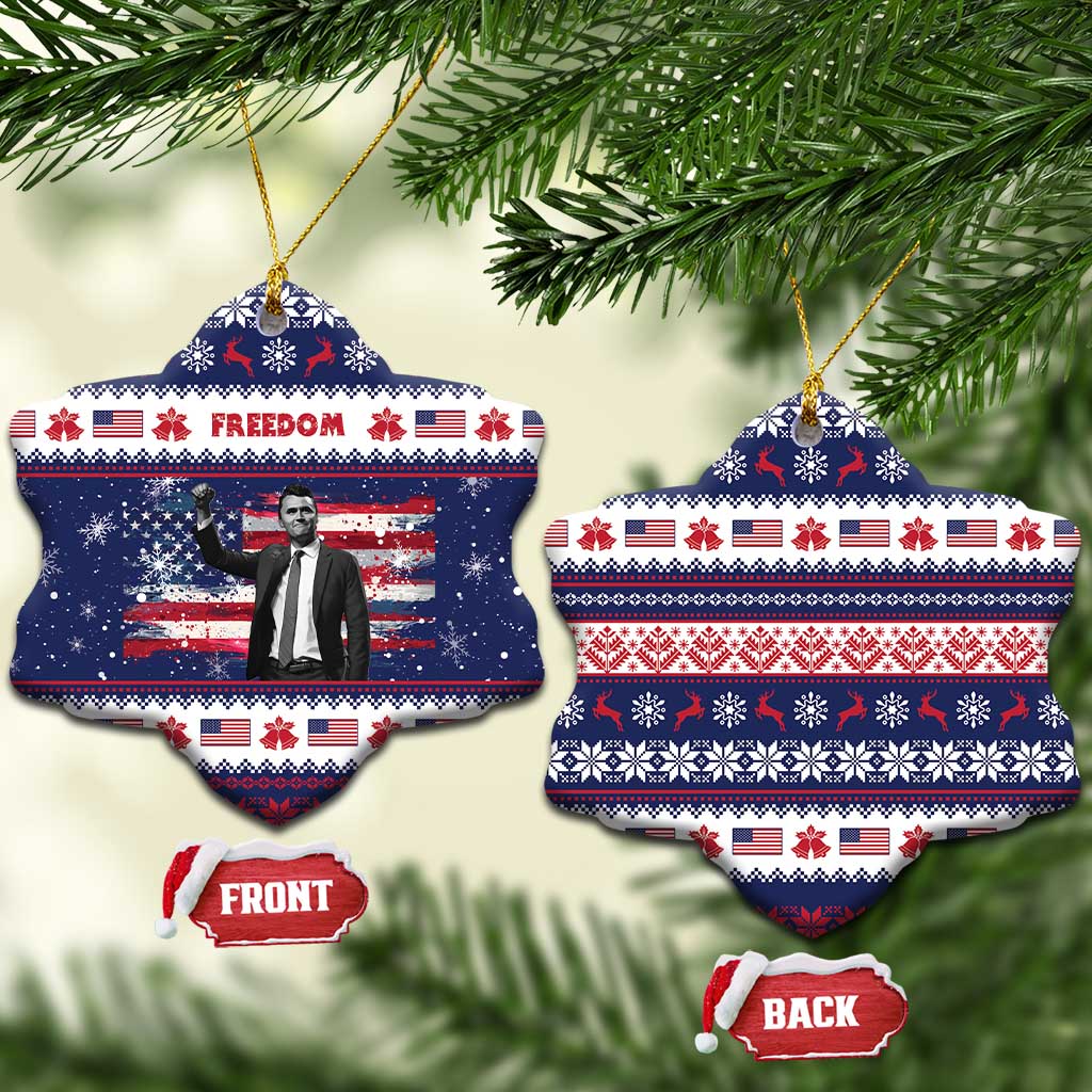 Freedom Charlie Kirk Tribute Christmas Ceramic Ornament American Flag - Wonder Print Shop