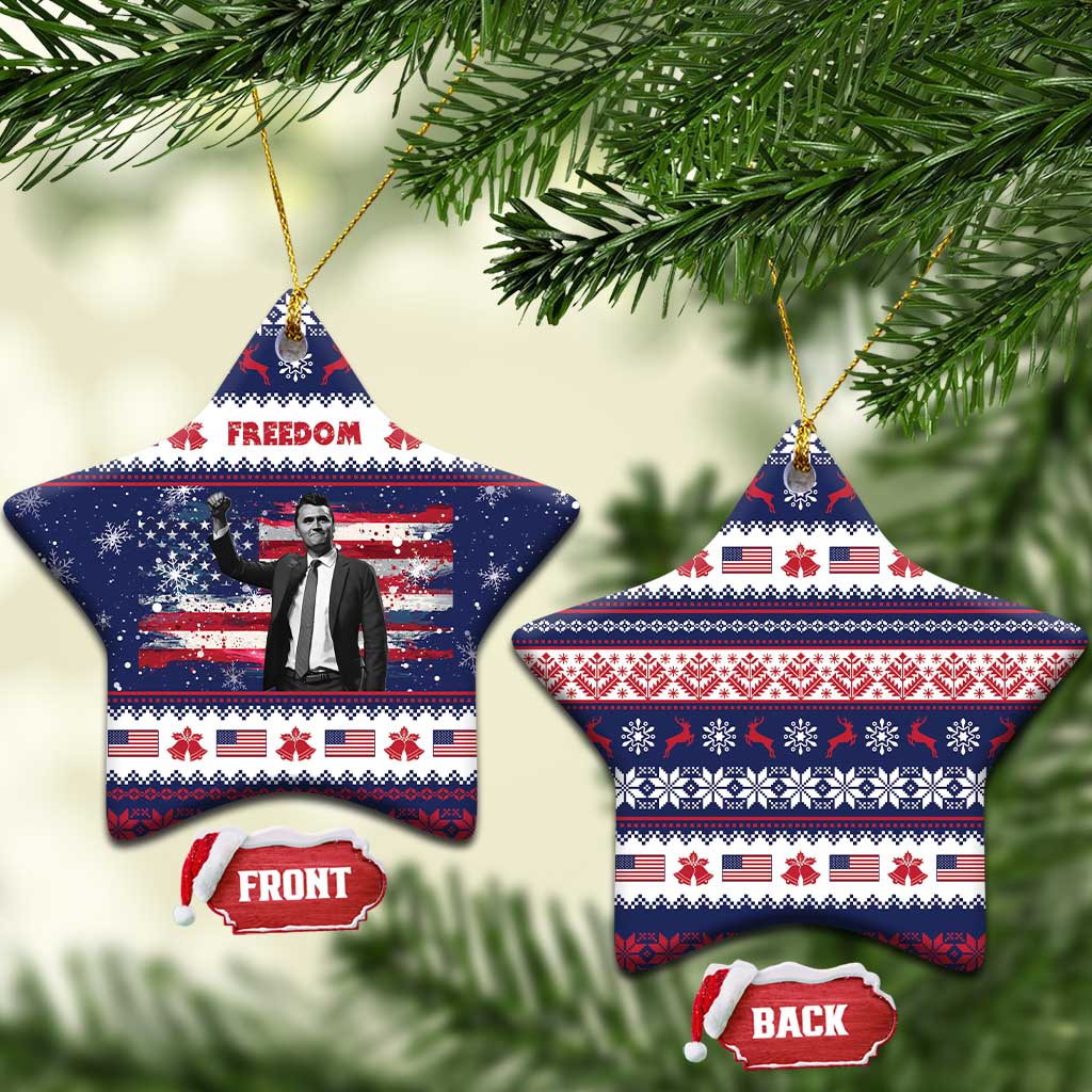 Freedom Charlie Kirk Tribute Christmas Ceramic Ornament American Flag - Wonder Print Shop