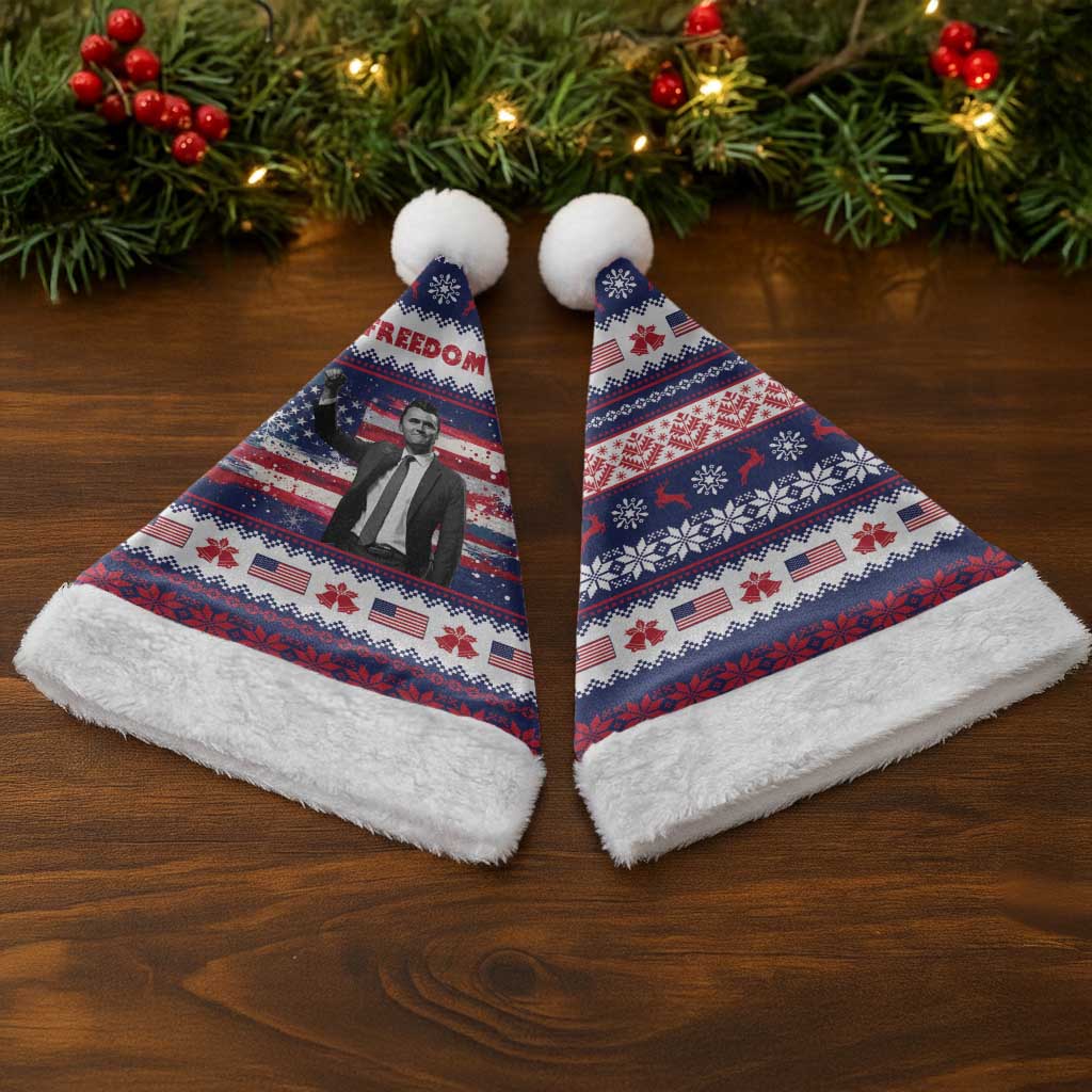 Freedom Charlie Kirk Tribute Christmas Santa Hat American Flag - Wonder Print Shop