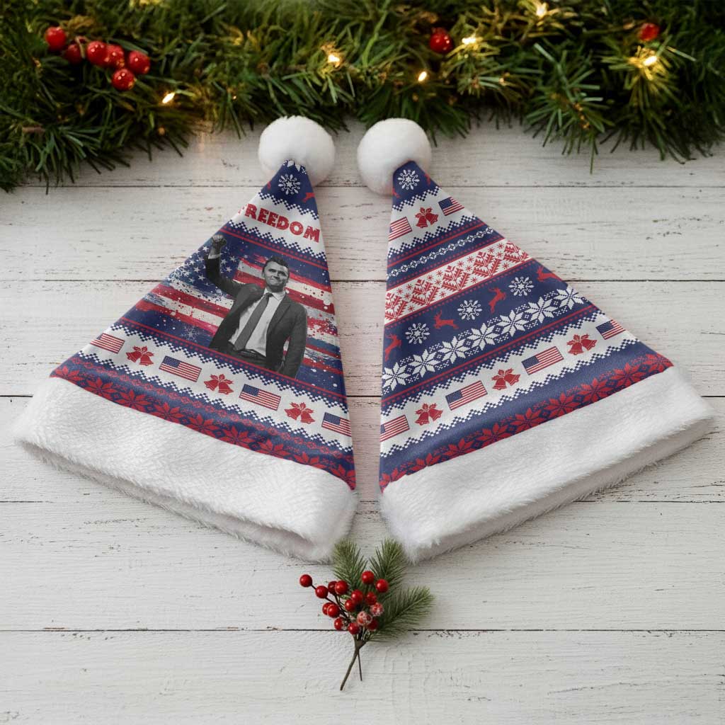 Freedom Charlie Kirk Tribute Christmas Santa Hat American Flag - Wonder Print Shop