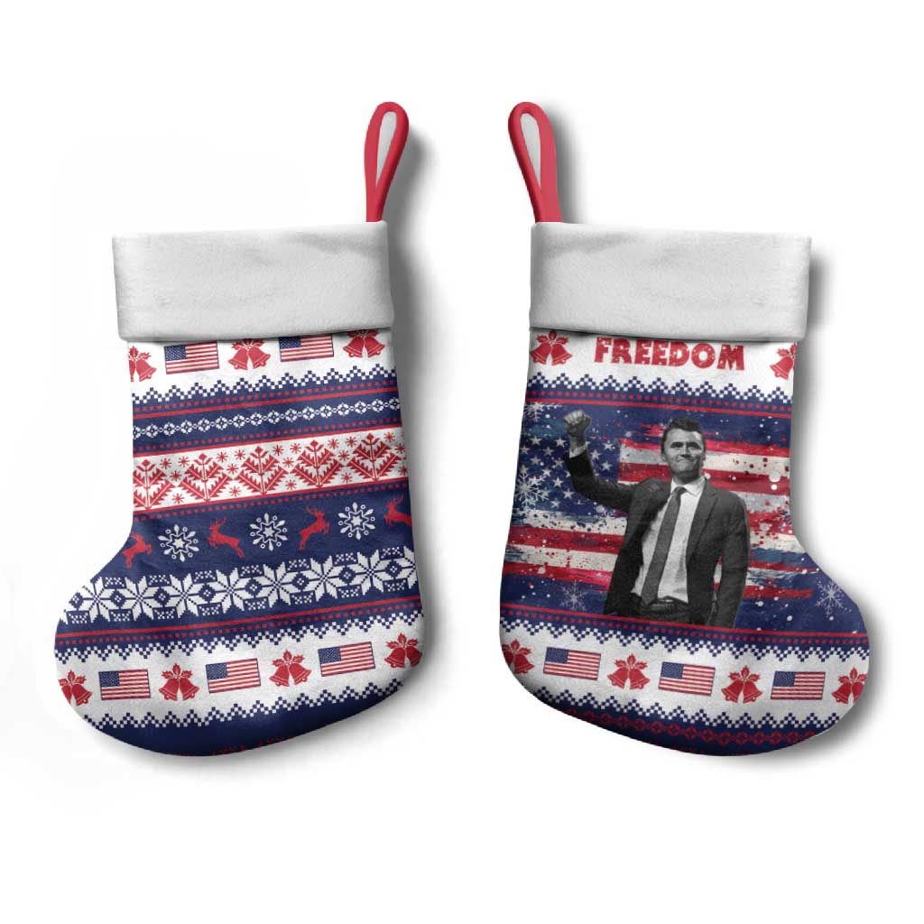Freedom Charlie Kirk Tribute Christmas Stocking American Flag - Wonder Print Shop