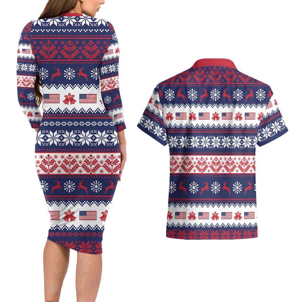 Freedom Charlie Kirk Tribute Christmas Couples Matching Long Sleeve Bodycon Dress and Hawaiian Shirt American Flag - Wonder Print Shop