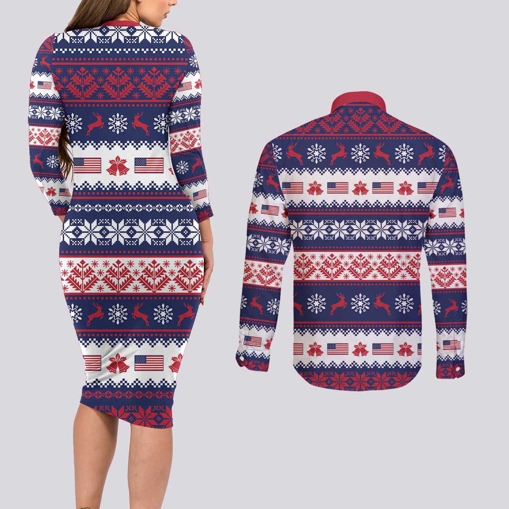 Freedom Charlie Kirk Tribute Christmas Couples Matching Long Sleeve Bodycon Dress and Long Sleeve Button Shirt American Flag - Wonder Print Shop