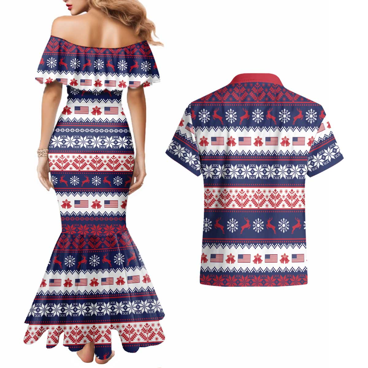 Freedom Charlie Kirk Tribute Christmas Couples Matching Mermaid Dress and Hawaiian Shirt American Flag - Wonder Print Shop