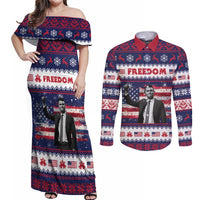 Freedom Charlie Kirk Tribute Christmas Couples Matching Off Shoulder Maxi Dress and Long Sleeve Button Shirt American Flag - Wonder Print Shop