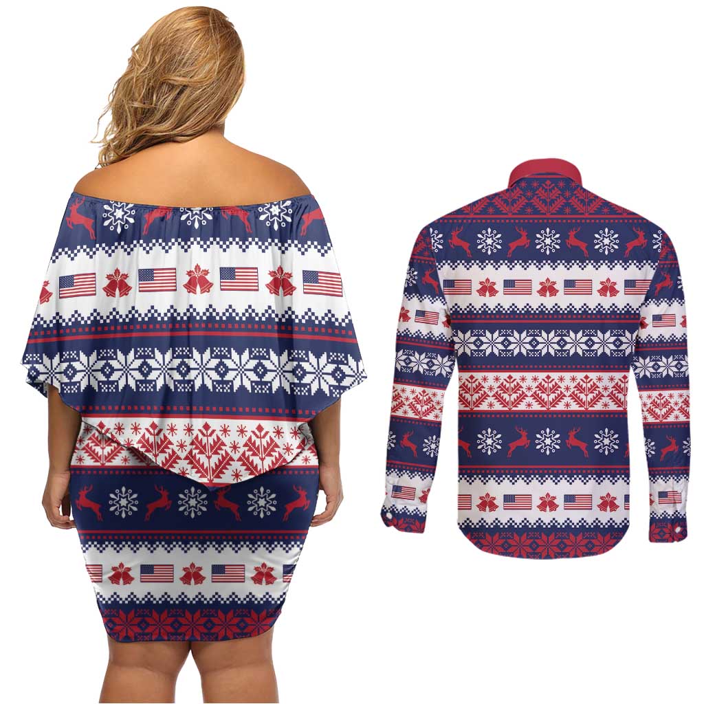 Freedom Charlie Kirk Tribute Christmas Couples Matching Off Shoulder Short Dress and Long Sleeve Button Shirt American Flag - Wonder Print Shop