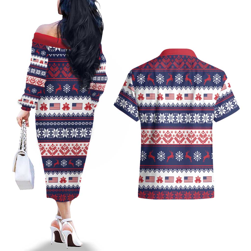 Freedom Charlie Kirk Tribute Christmas Couples Matching Off The Shoulder Long Sleeve Dress and Hawaiian Shirt American Flag - Wonder Print Shop