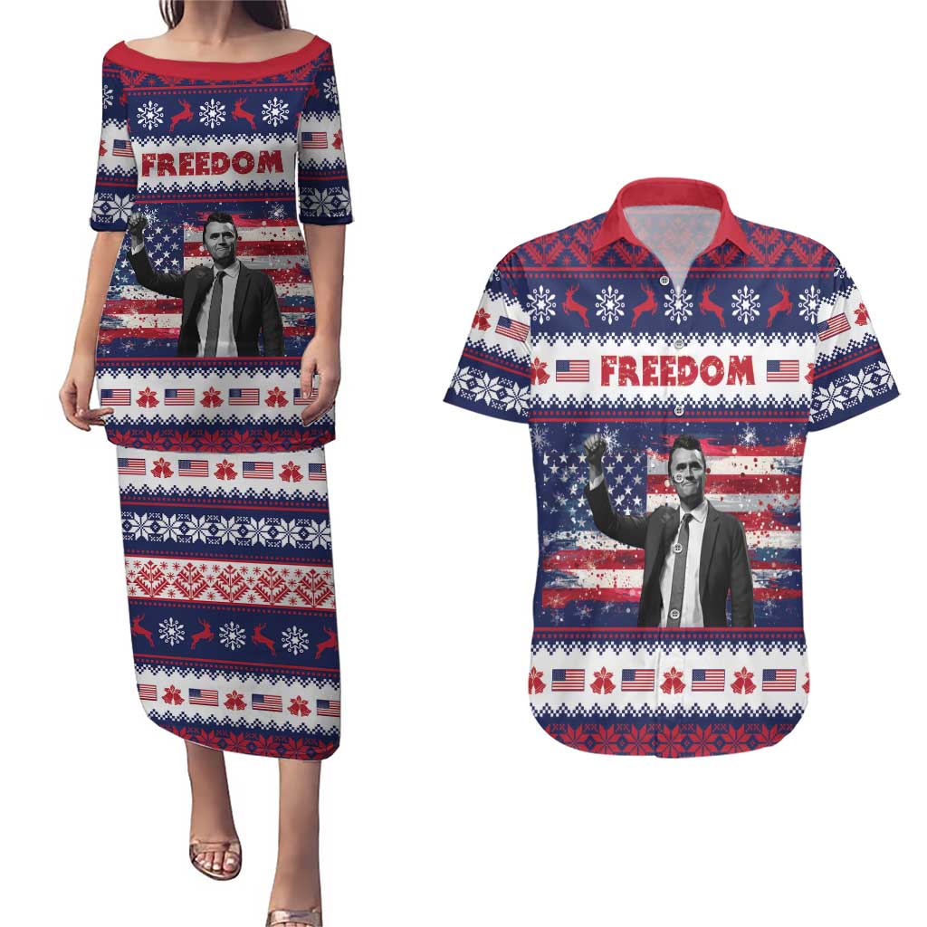 Freedom Charlie Kirk Tribute Christmas Couples Matching Puletasi and Hawaiian Shirt American Flag - Wonder Print Shop
