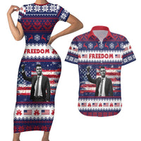 Freedom Charlie Kirk Tribute Christmas Couples Matching Short Sleeve Bodycon Dress and Hawaiian Shirt American Flag - Wonder Print Shop