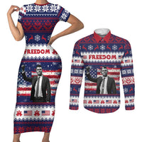 Freedom Charlie Kirk Tribute Christmas Couples Matching Short Sleeve Bodycon Dress and Long Sleeve Button Shirt American Flag - Wonder Print Shop