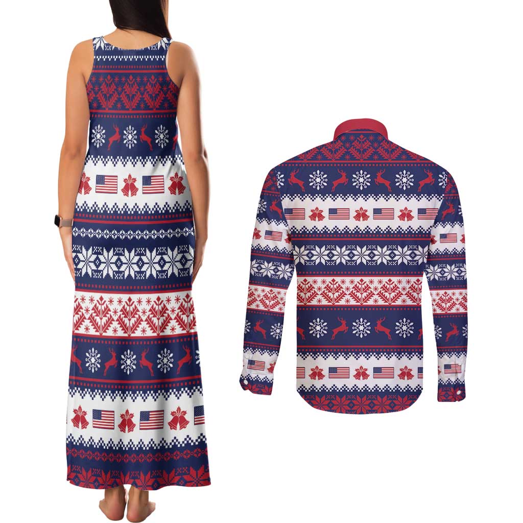 Freedom Charlie Kirk Tribute Christmas Couples Matching Tank Maxi Dress and Long Sleeve Button Shirt American Flag - Wonder Print Shop