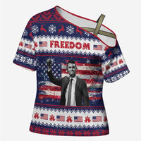 Freedom Charlie Kirk Tribute Christmas Cross Shoulder Shirt American Flag - Wonder Print Shop