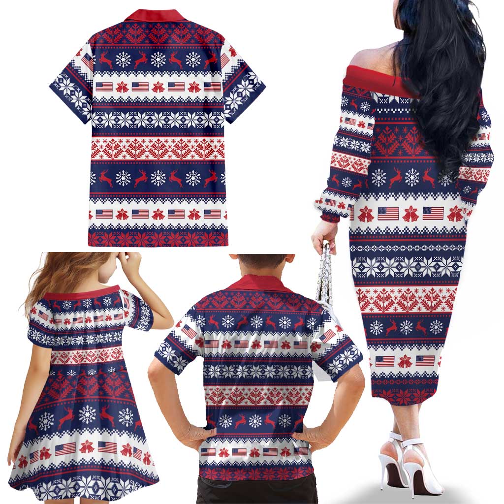 Freedom Charlie Kirk Tribute Christmas Family Matching Off The Shoulder Long Sleeve Dress and Hawaiian Shirt American Flag - Wonder Print Shop