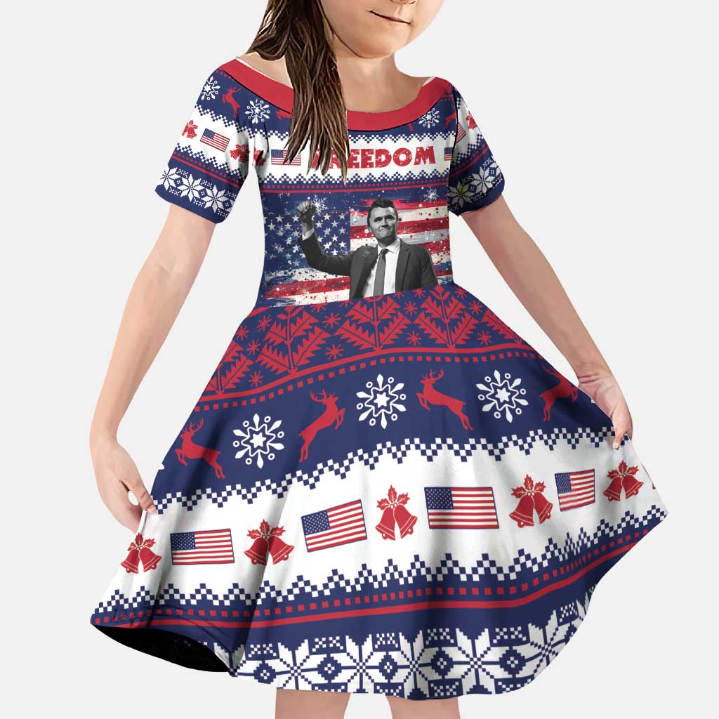 Freedom Charlie Kirk Tribute Christmas Family Matching Off Shoulder Short Dress and Hawaiian Shirt American Flag - Wonder Print Shop