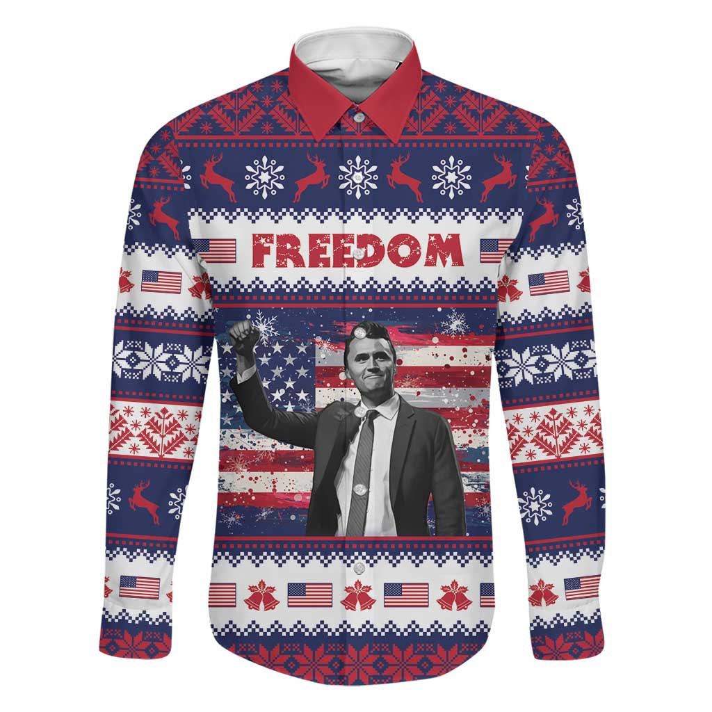 Freedom Charlie Kirk Tribute Christmas Family Matching Off Shoulder Short Dress and Hawaiian Shirt American Flag - Wonder Print Shop