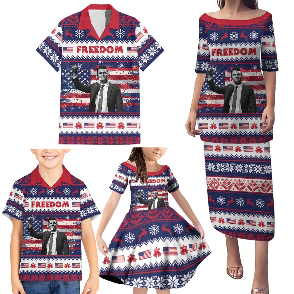 Freedom Charlie Kirk Tribute Christmas Family Matching Puletasi and Hawaiian Shirt American Flag - Wonder Print Shop