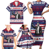 Freedom Charlie Kirk Tribute Christmas Family Matching Short Sleeve Bodycon Dress and Hawaiian Shirt American Flag - Wonder Print Shop