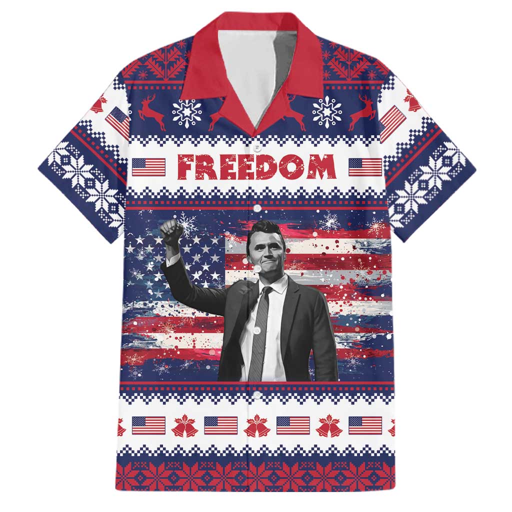 Freedom Charlie Kirk Tribute Christmas Family Matching Short Sleeve Bodycon Dress and Hawaiian Shirt American Flag - Wonder Print Shop