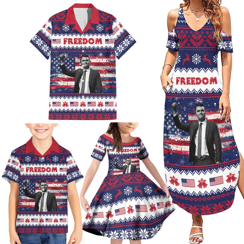 Freedom Charlie Kirk Tribute Christmas Family Matching Summer Maxi Dress and Hawaiian Shirt American Flag - Wonder Print Shop