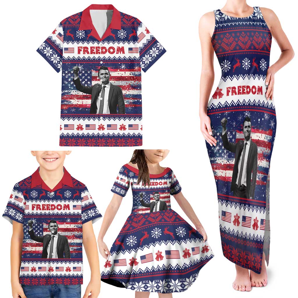 Freedom Charlie Kirk Tribute Christmas Family Matching Tank Maxi Dress and Hawaiian Shirt American Flag - Wonder Print Shop