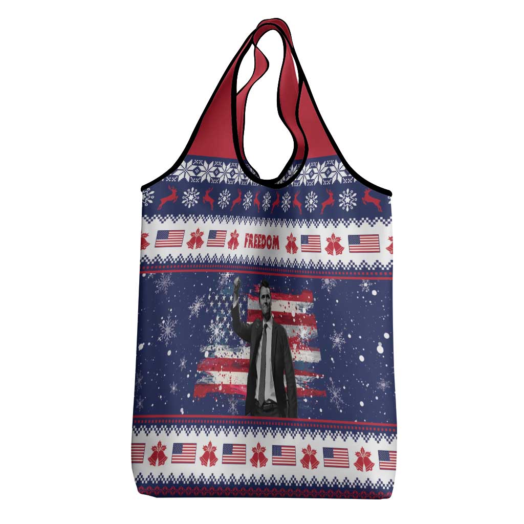 Freedom Charlie Kirk Tribute Christmas Grocery Bag American Flag - Wonder Print Shop