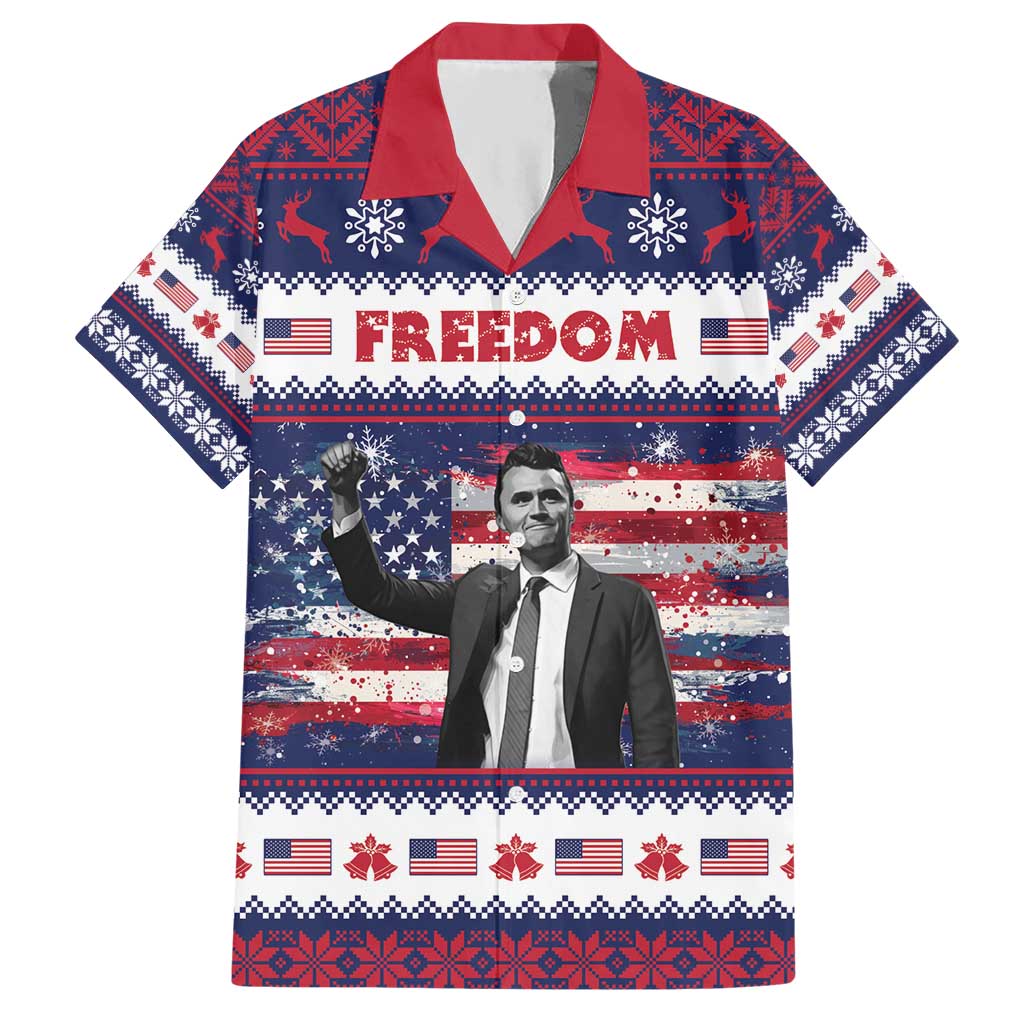 Freedom Charlie Kirk Tribute Christmas Hawaiian Shirt American Flag - Wonder Print Shop