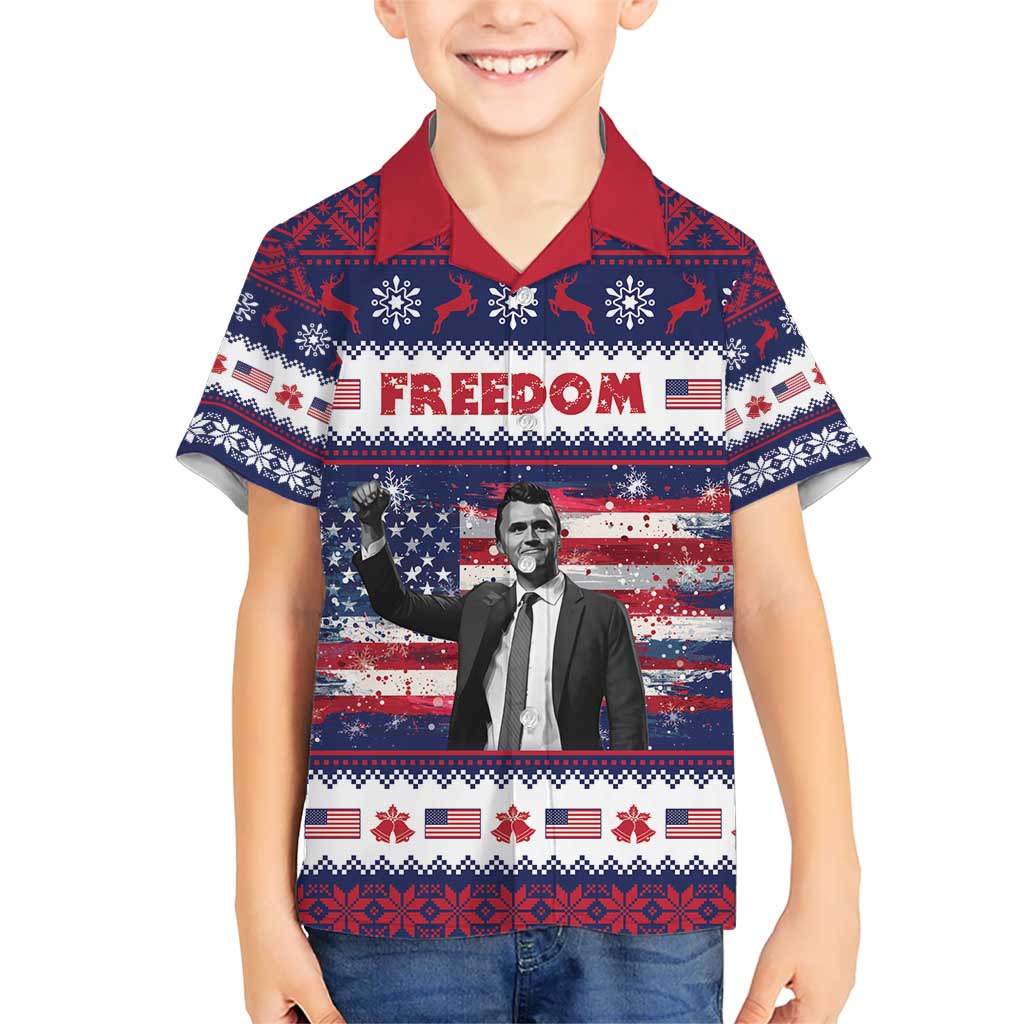 Freedom Charlie Kirk Tribute Christmas Hawaiian Shirt American Flag - Wonder Print Shop