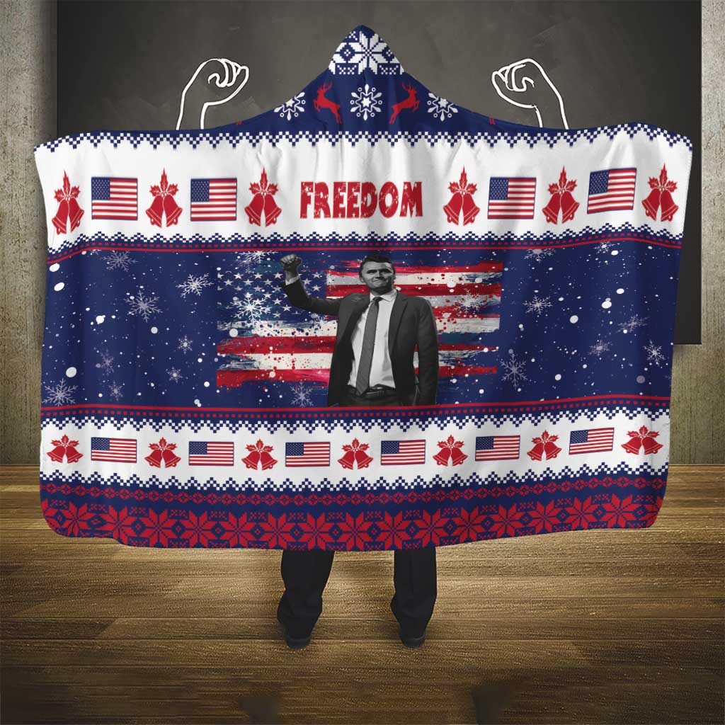 Freedom Charlie Kirk Tribute Christmas Hooded Blanket American Flag - Wonder Print Shop
