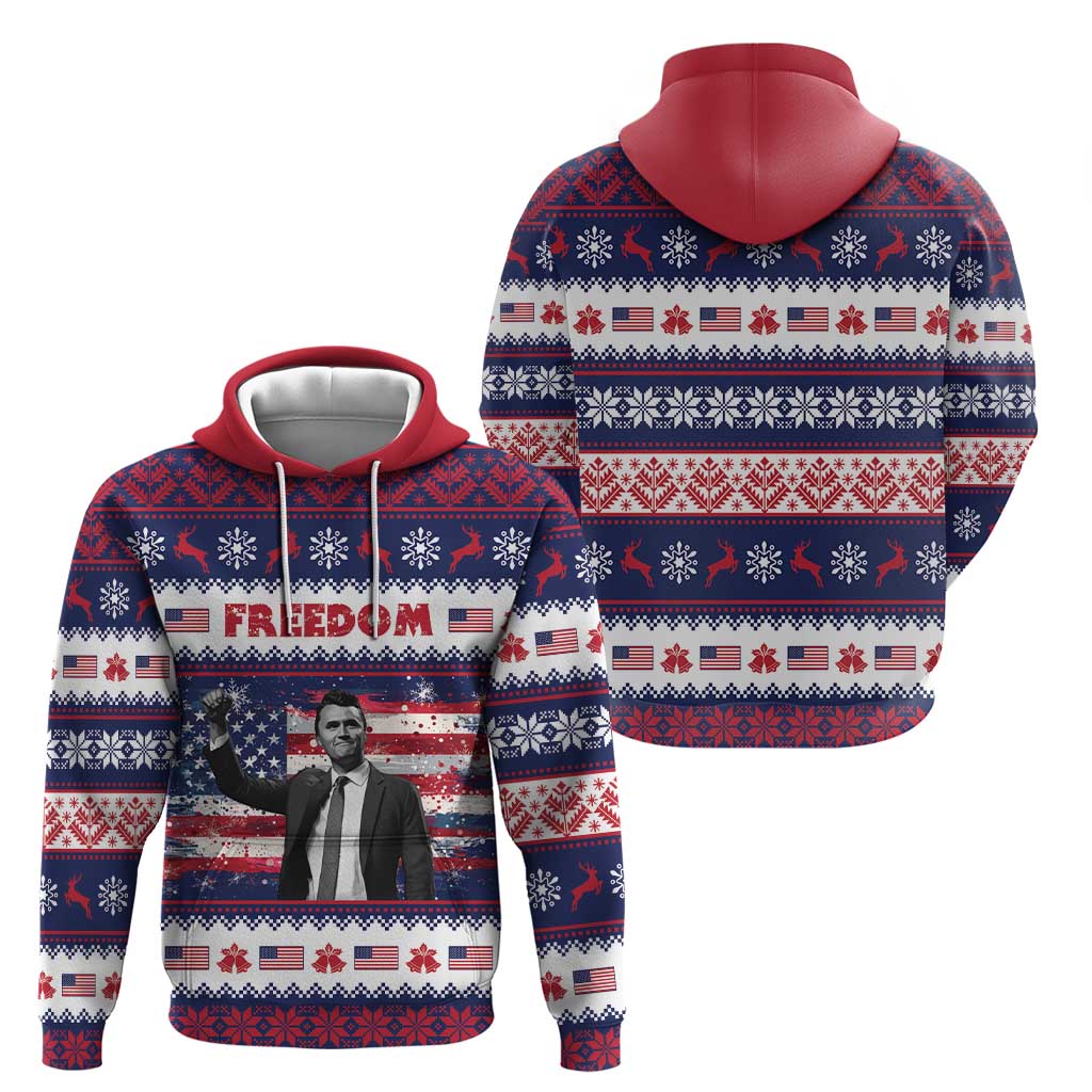 Freedom Charlie Kirk Tribute Christmas Hoodie American Flag - Wonder Print Shop