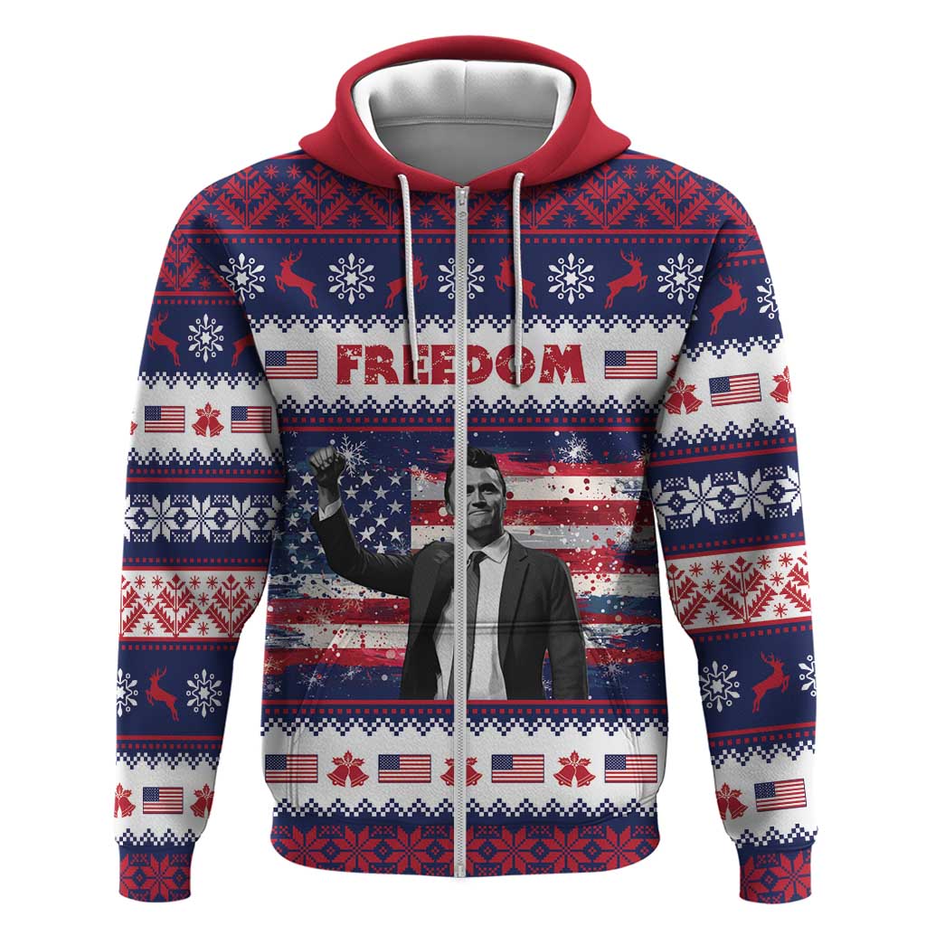 Freedom Charlie Kirk Tribute Christmas Hoodie American Flag - Wonder Print Shop