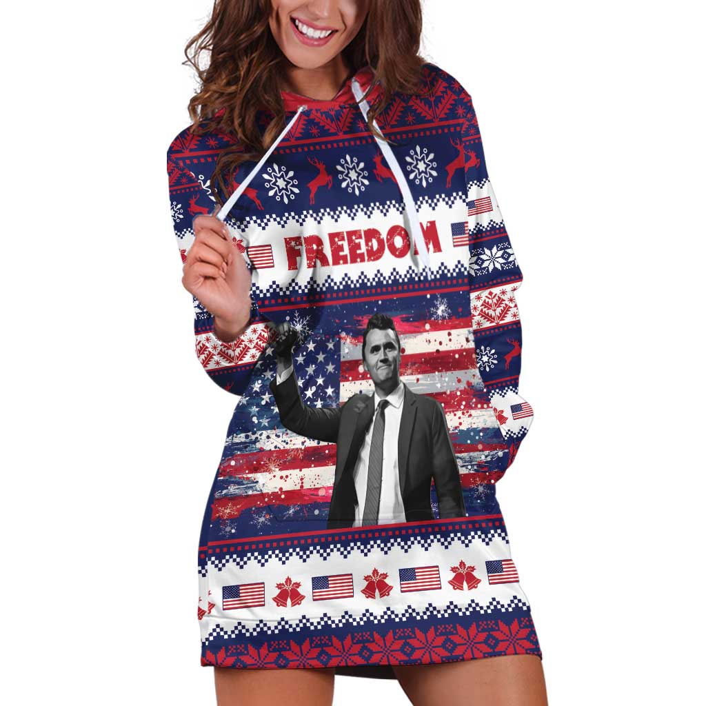 Freedom Charlie Kirk Tribute Christmas Hoodie Dress American Flag - Wonder Print Shop