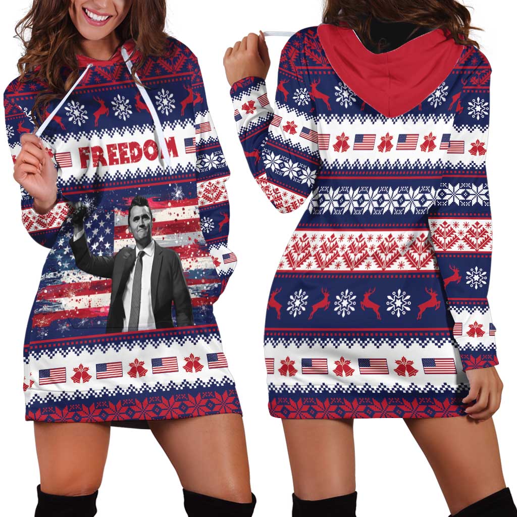 Freedom Charlie Kirk Tribute Christmas Hoodie Dress American Flag - Wonder Print Shop