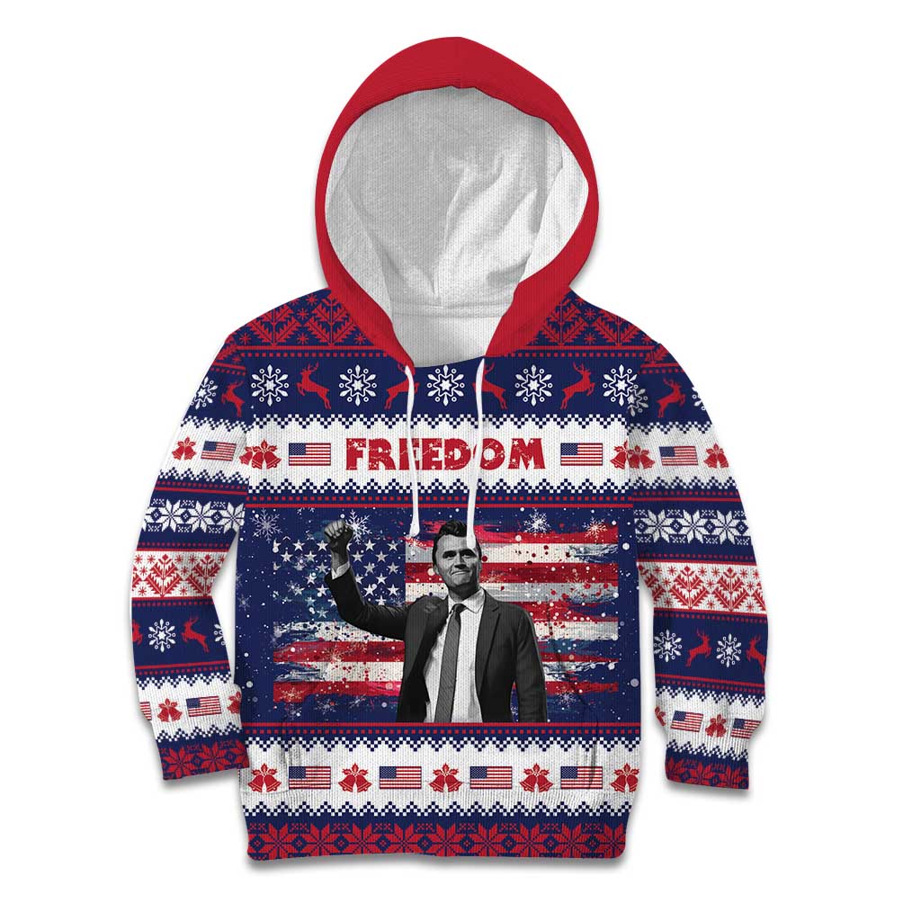 Freedom Charlie Kirk Tribute Christmas Kid Hoodie American Flag - Wonder Print Shop