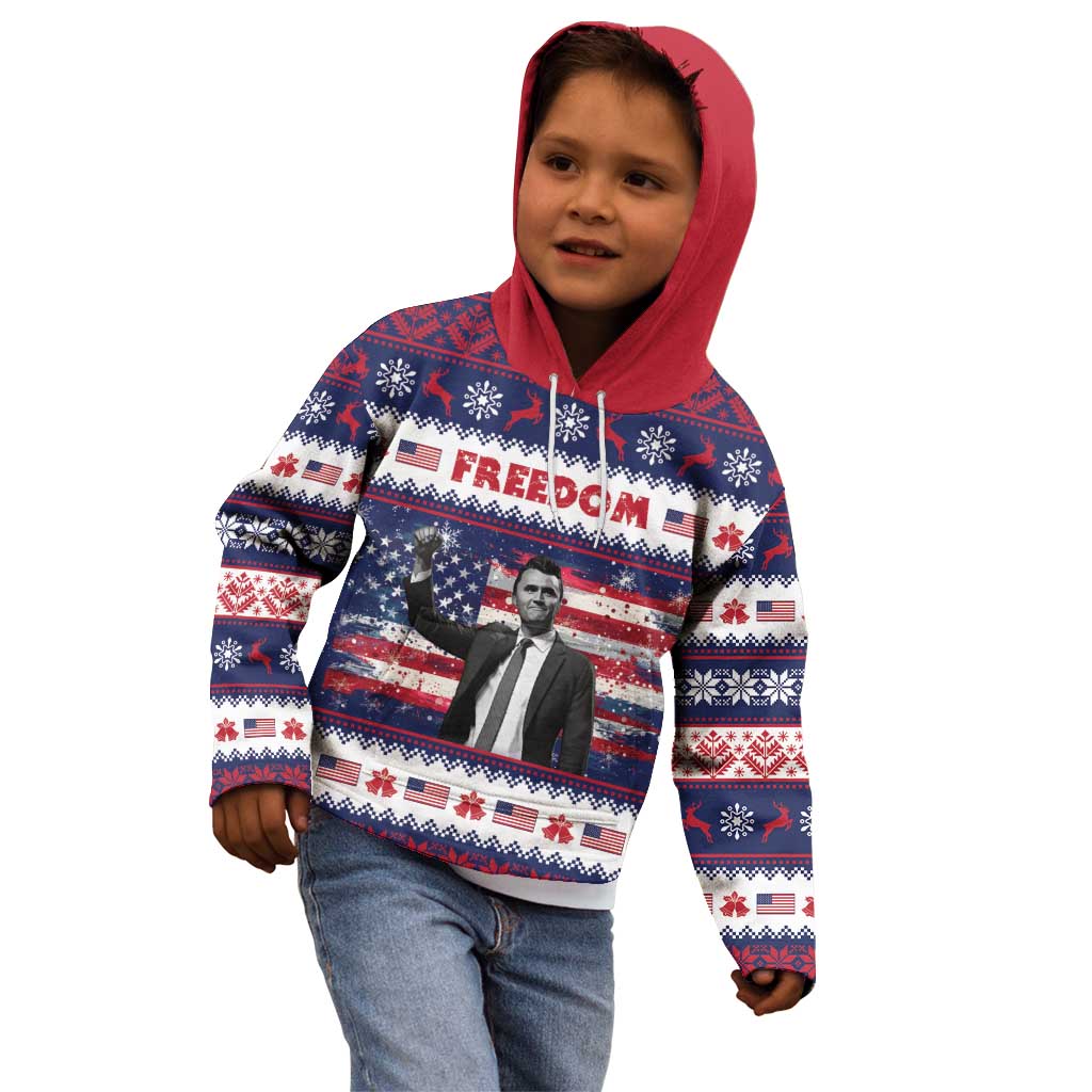 Freedom Charlie Kirk Tribute Christmas Kid Hoodie American Flag - Wonder Print Shop