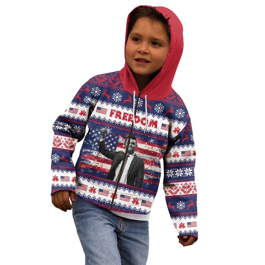 Freedom Charlie Kirk Tribute Christmas Kid Hoodie American Flag - Wonder Print Shop