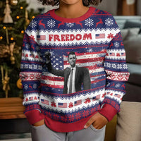 Freedom Charlie Kirk Tribute Christmas Kid Ugly Christmas Sweater American Flag - Wonder Print Shop