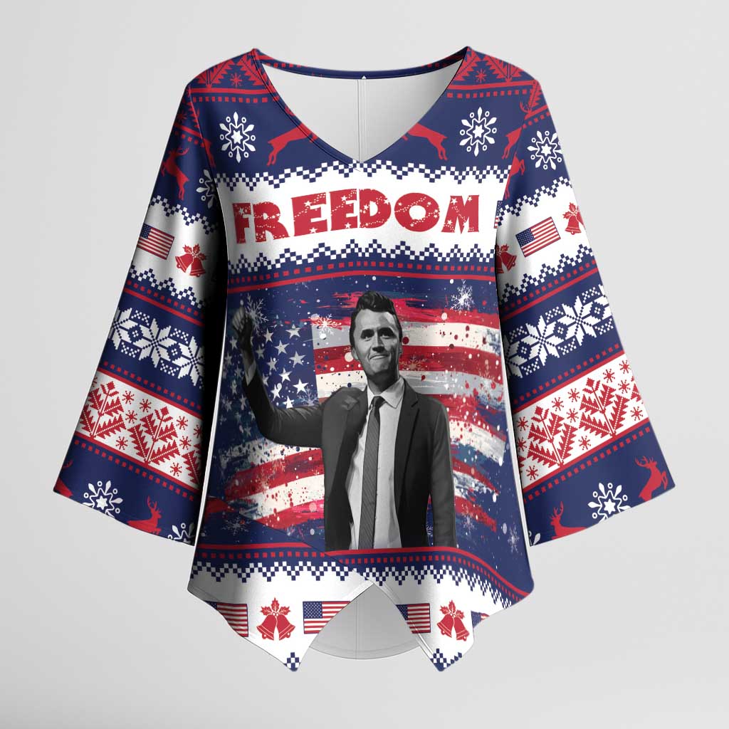 Freedom Charlie Kirk Tribute Christmas Kimono Sleeve Blouse American Flag - Wonder Print Shop
