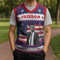 Freedom Charlie Kirk Tribute Christmas Knitted V-Neck Vest American Flag - Wonder Print Shop