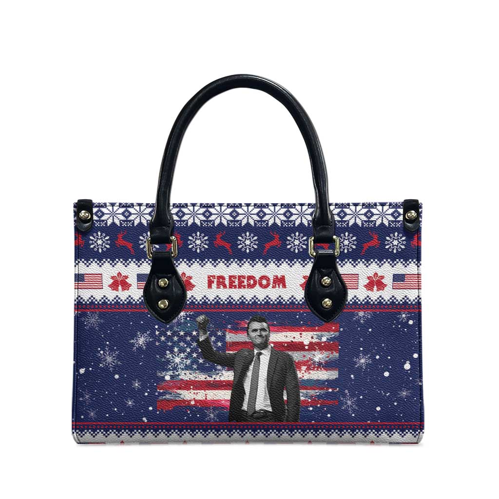 Freedom Charlie Kirk Tribute Christmas Leather Bag American Flag - Wonder Print Shop