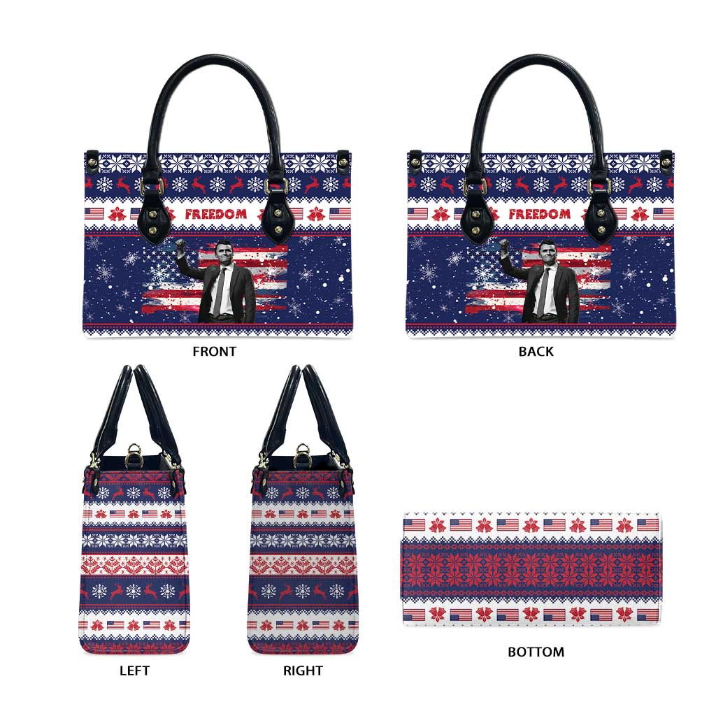 Freedom Charlie Kirk Tribute Christmas Leather Bag American Flag - Wonder Print Shop