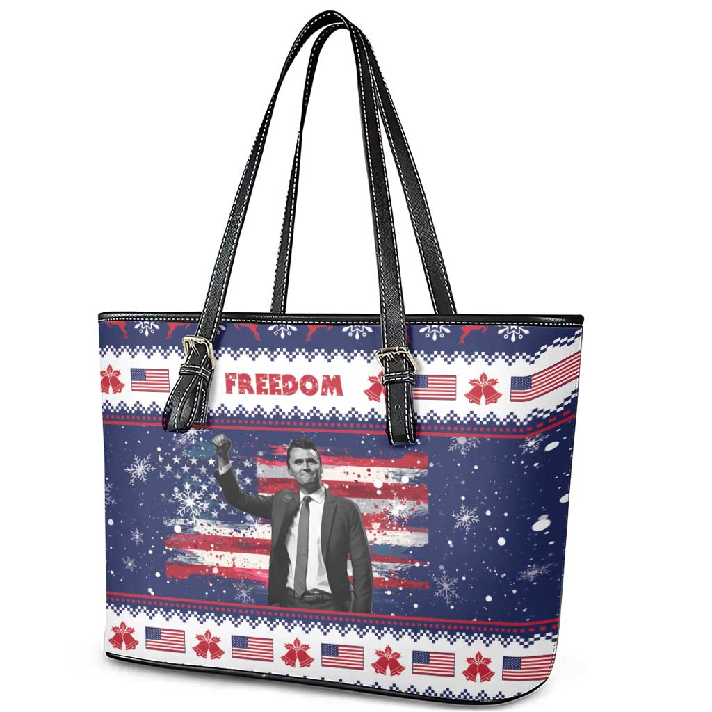 Freedom Charlie Kirk Tribute Christmas Leather Tote Bag American Flag - Wonder Print Shop