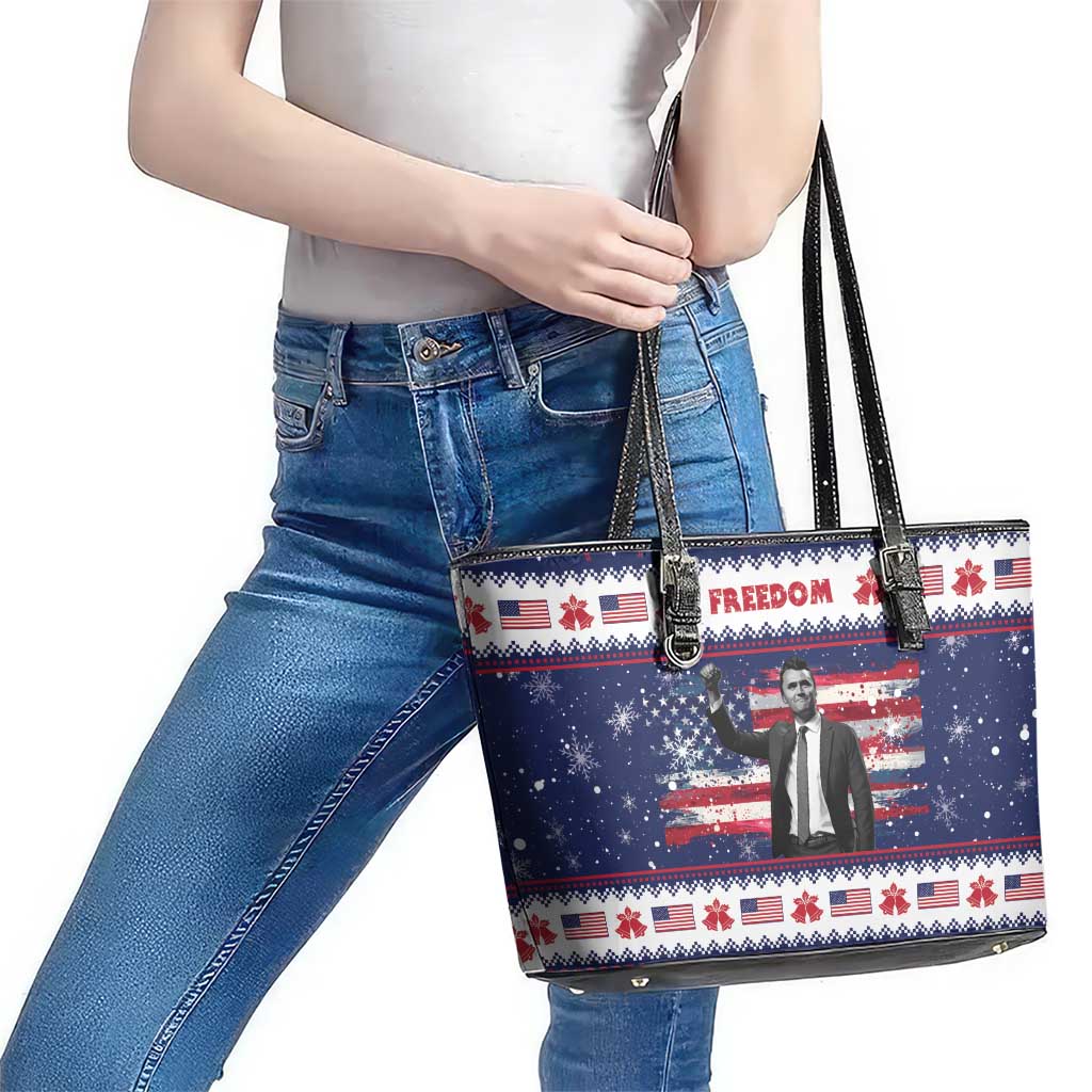 Freedom Charlie Kirk Tribute Christmas Leather Tote Bag American Flag - Wonder Print Shop