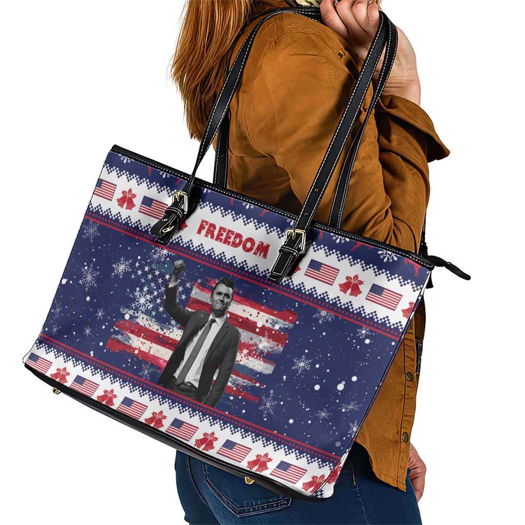Freedom Charlie Kirk Tribute Christmas Leather Tote Bag American Flag - Wonder Print Shop