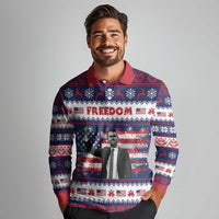 Freedom Charlie Kirk Tribute Christmas Long Sleeve Polo Shirt American Flag - Wonder Print Shop