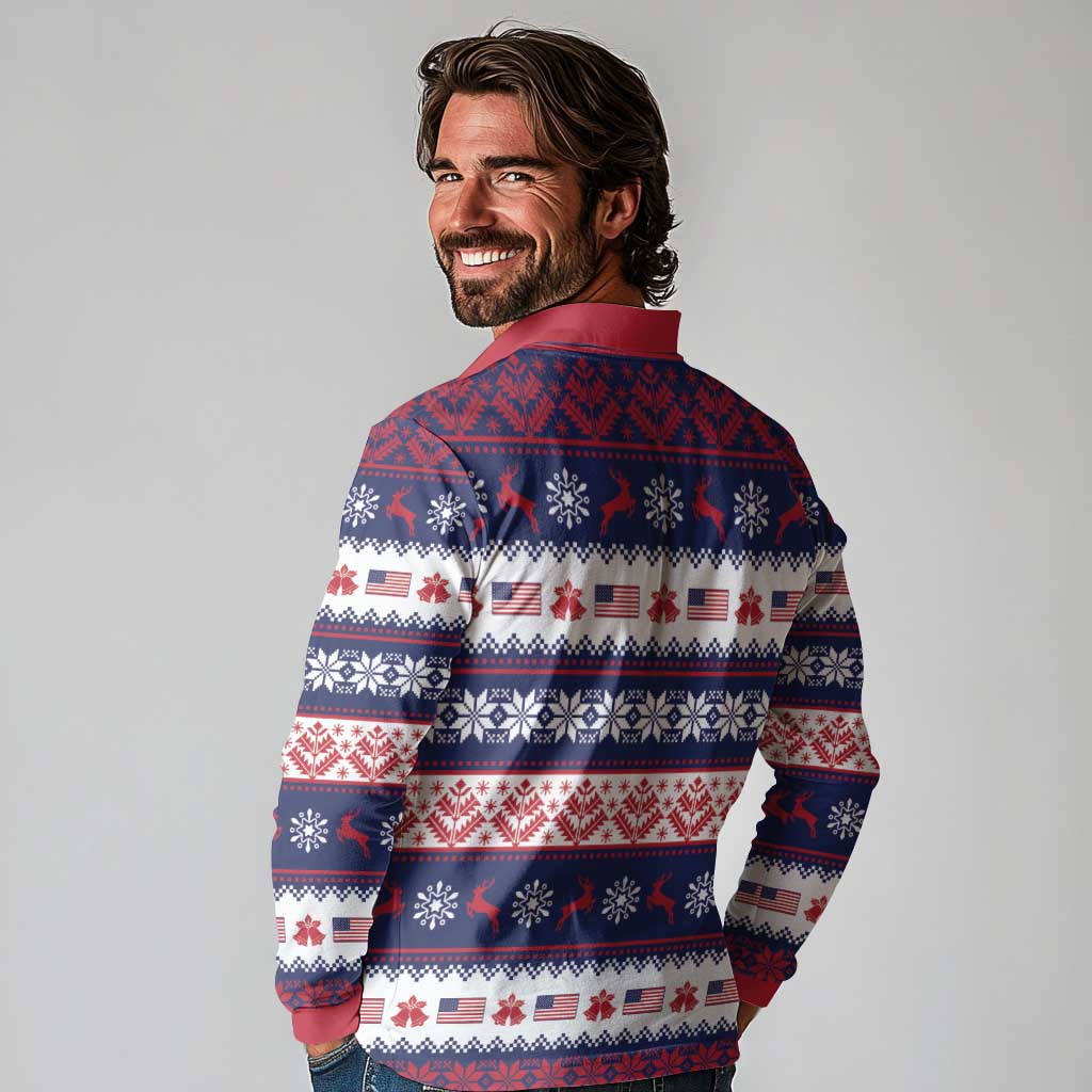 Freedom Charlie Kirk Tribute Christmas Long Sleeve Polo Shirt American Flag - Wonder Print Shop